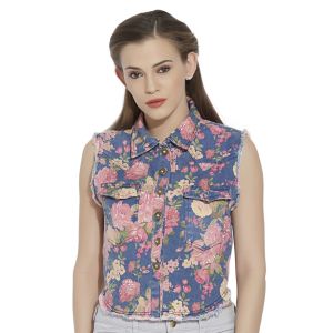 Buy VIRO Classic Collar Denim fabric Multi Pink color Jacket for women online