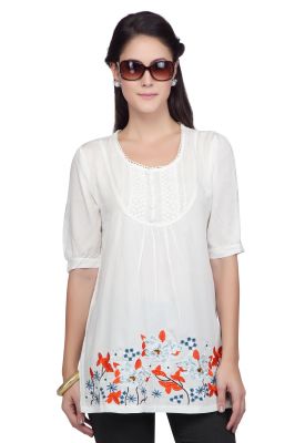 Buy Viro White Color Round Neck Half Sleeves Cotton Top For Womens_vi99252bwht online