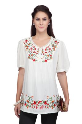 Buy Viro White Color V Neck Half Sleeves Cotton Top For Womens_vi99259wht online