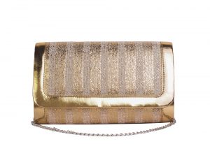 Buy Rysha Cream-gold Stripe Jute Fabric Clutch For Women online