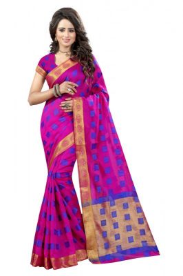 Buy Womens Ethnic Wear Poly Cotton Majanta Colour Saree With Blouse Piece (product Code - Round Square Majnata) online