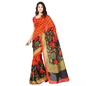 Buy Nilkanth Orange Printed Bhagalpuri Silk Saree With Blouse - (product Code - Mf001-0046) online