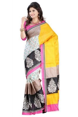 Buy Nilkanth Beige And Pink Printed Bhagalpuri Silk Printed Saree With Blouse - (product Code - Ssc00610-new-maysur-print) online
