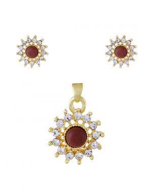 Buy Gold Plated Stylish Coral Stone Pendant Set - 3s0013 online