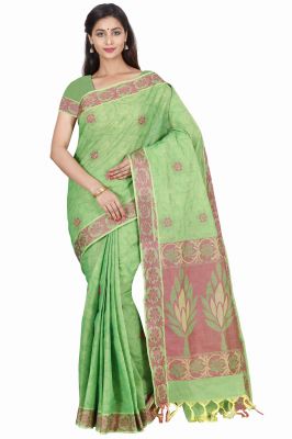 Buy Marjoram Colors Green Color Pure Cotton Saree (mads5015) online
