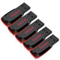 Buy Pack Of 5 Sandisk Cruzer Blade 16 GB Pen Drive (black & Red) online