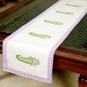 Buy Jodhaa Cotton White-purple-green Table Runner online