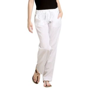 Buy Loco En Cabeza Elastic Waist White Color Linen Casual Drawstring Pant-(product Code-czwp0007) online