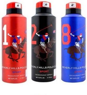 Beverly Hills Polo Club Sport Deo No. 1, 2, 8 Deodorant Spray - For Men (525 Ml, Pack Of 3)