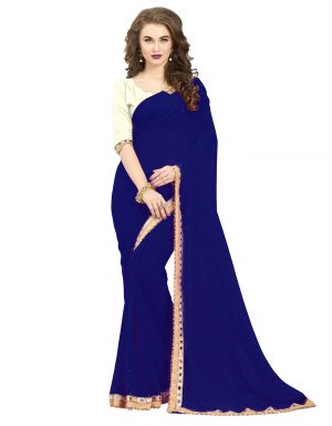 Buy Shree Mira Impex Blue Georgette Saree Sari With Blouse Piece (mira-58) online
