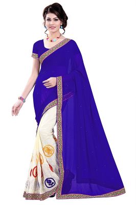 Buy Shree Mira Impex Blue Embroidered Saree Sari With Blouse Piece (mira-87) online