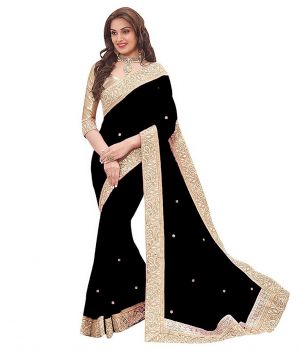 Buy Shree Mira Impex Black Embroidered Georgette Saree Sari With Blouse Piece (mira-77) online