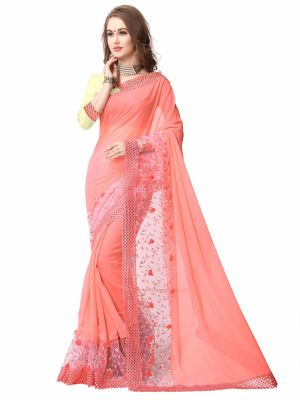 Buy Shree Mira Impex Peach Georgette Saree With Blouse Piece (mira-11) online