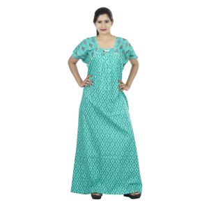 Buy Green colour Geometric Design Printed Square  Neck Cotton Nighty For Ladies online