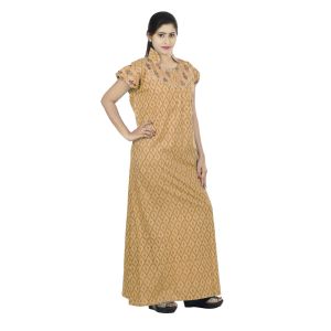 Buy Brown colour Geometric Design Printed Collar  Neck Cotton Nighty For Ladies online