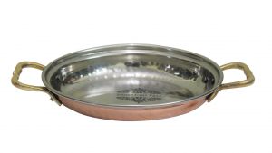 Buy Steel Copper Oval Serving Dish With Brass Handle 550 Ml online