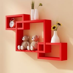 Buy Woodworld Wooden Intersecting Storage Wall Shelves Rack 3 Red online