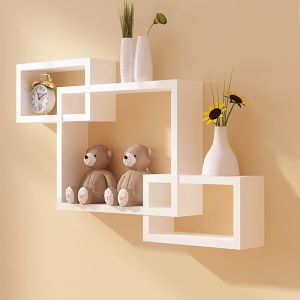Buy Woodworld Wooden Intersecting Storage Wall Shelves Rack 3 White online