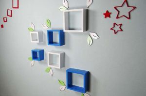 Buy Woodworld Mdf Wall Shelves Nesting Square Shape Set Of 6 Wall Racks Shelves White, Navy Blue online