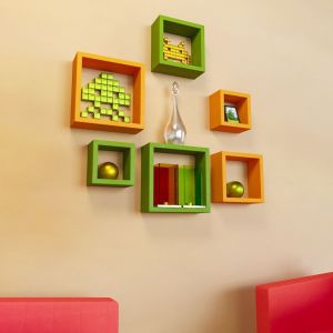 Buy Woodworld Mdf Wall Shelves Nesting Square Shape Set Of 6 Wall Racks Shelves Orange, Green online