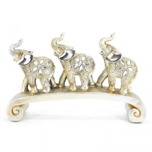 Buy Silver Beaded Three Elephants Polyresin Home Decoration Show Piece online