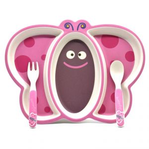 Buy Eco Friendly Bamboo Fibre Kids Feeding Set With Divider Plate - Butterfly/pink online