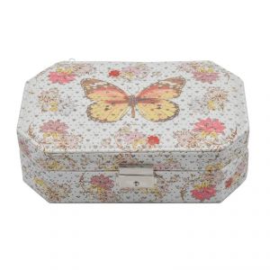 Buy Jewelry Organizer Box With Mirror, 4 Section - Yellow Multi Butterfly Print online