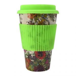 Buy Eco Friendly Bamboo Fiber Cup With Silicone Lid & Sleeve, Green Auxer Printed - 400ml (14oz) online