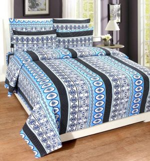 Buy Pure Cotton Double Bedsheet & 2 Pillow Covers from Panipat - Stripe Pattern online