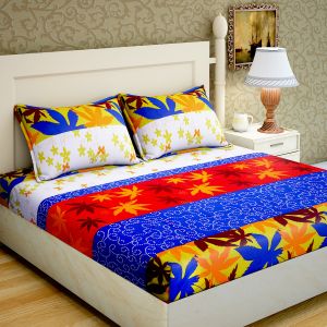 Buy Pure Cotton Printed Double Bed-Sheets With 2 Pillow Covers from Panipat - Tile pattern online
