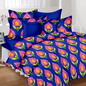 Buy Pure Cotton Blue Double Bedsheet & 2 Pillow Covers from Panipat online