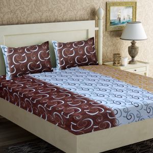 Buy Pure Cotton Double Bedsheet & 2 Pillow Covers from Panipat - White with Blue online