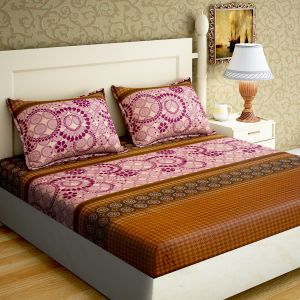 Buy Pure Cotton Printed Cotton Double Bed-Sheets With 2 Pillow Covers from Panipat - Feathers motifs online