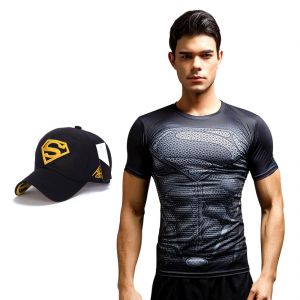 Buy Superman Dry Fit 3d Gym Compression T-shirt With Baseball Cap For Men By Treemoda (code -tm_cc_cap_combo_22) online