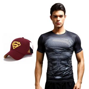Buy Superman Dry fit 3D gym compression T-Shirt with Baseball cap for Men by Treemoda online