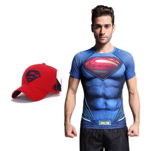 Buy Superman Dry fit 3D gym compression T-Shirt with Baseball cap free for Men   by Treemoda online