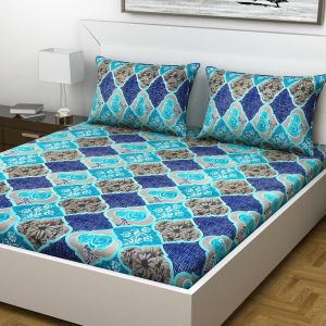Buy Indiana Home Floral Cotton Blue Colour Double Bed Sheet With 2 Pillow Cover (code - Elg1003) online