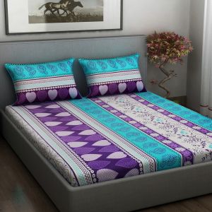 Buy Indiana Home Paisley Blue Cotton Double Bed Sheet With 2 Pillow Cover (code - Elg1011) online