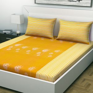 Buy Indiana Home Abstract Yellow Cotton Double Bed Sheet With 2 Pillow Cover (code - Elg1014) online