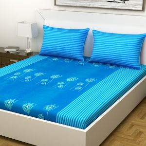 Buy Indiana Home Abstract Blue Cotton Double Bed Sheet With 2 Pillow Cover (code - Elg1015) online