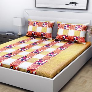 Buy Indiana Home Abstract Cotton Yellow Colour Double Bed Sheet With 2 Pillow Cover (code - Elg1017) online