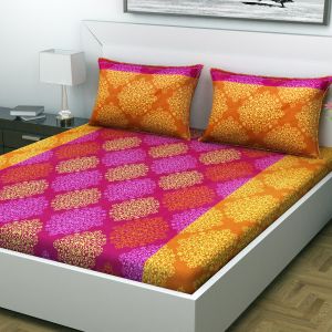 Buy Indiana Home Printed Red Cotton Double Bed Sheet With 2 Pillow Cover (code - Elg1033) online