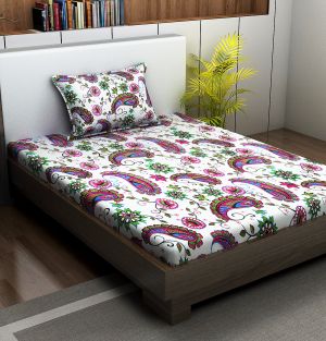 Buy Indiana Home 100 % Cotton Single Bed Sheet With 1 Pillow Cover online