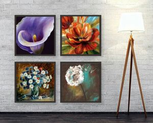 Buy Flower Matt Framed Small Painting(set Of 4)-6x6 Inch Each online