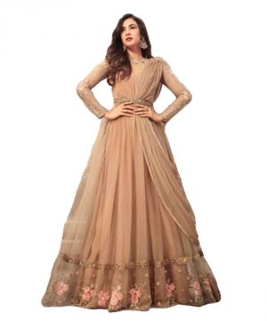 Buy Designer Net Light Brown Color Embroidered Anarkali Suit online