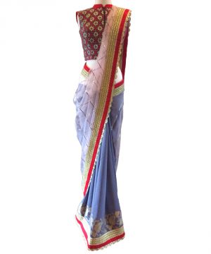 Buy Designer White And Skyblue Georgette Net With Sequence Embroidery Work Saree(code - Kts7097) online