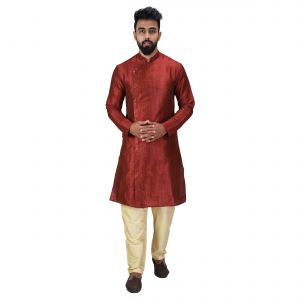 Buy Angrakha Cotton Silk Regular Fit Self Design Kurta Pajama Set ( Code - Bckuset008) online