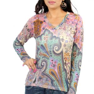 Casa Pashma Floral Print Women's V-neck T-Shirt