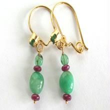 Genuine Emerald And Ruby Beads Earring 