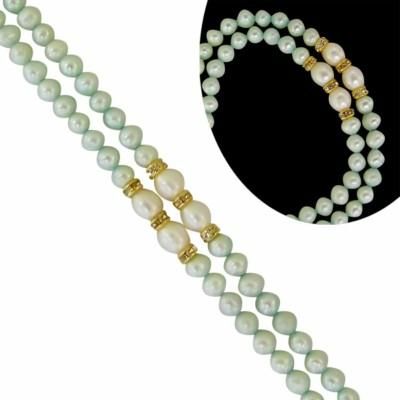 green pearl bracelet. Light Green & White Pearl Bracelet With Ad Chakri